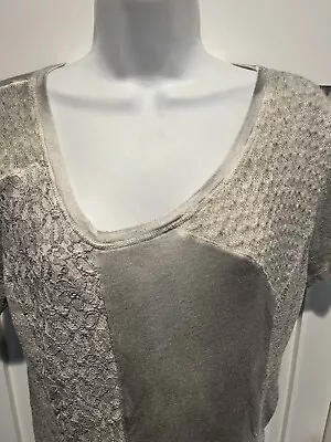 Monoreno Anthropologie T Shirt Women's Gray Patchwork Lace Crochet Boho Large • $14.99