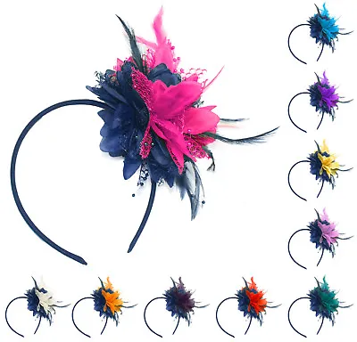 £4.99 • Buy Flower Feather Hair Fascinator On Headband Wedding Royal Ascot Races Bespoke