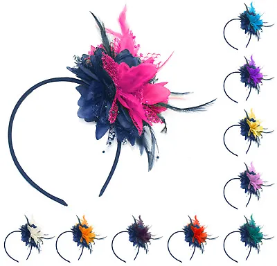 Flower Feather Hair Fascinator On Headband Wedding Royal Ascot Races Bespoke • £9.99