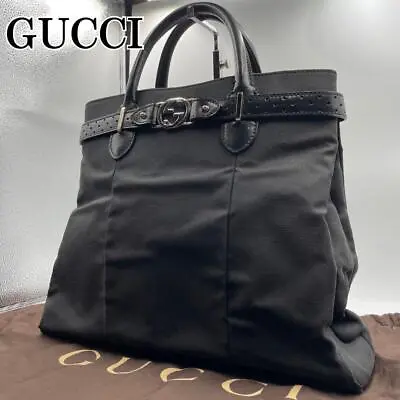 GUCCI Interlocking Belt Tote Shoulder Bag Large Leather 114888 Black #GB130 • £169.04