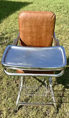 Vintage Folding Metal High Chair Chrome Vinyl Retro Mid Century Modern Mcm • $75