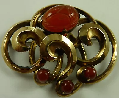 Symmetalic Vintage Pin  Sterling1/20 14K Scarab Carnelian • $39