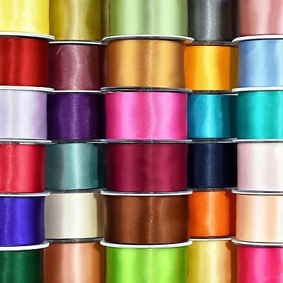 £2.48 • Buy 50mm BEAUTIFUL Double Face SATIN RIBBON Thick Craft Cut Per 1 Metre 50+ COLOURS