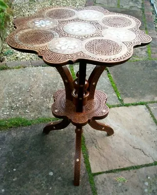 STUNNING  LARGE  ANTIQUE  SYRIAN   2 TIERED INLAID  TABLE  19 C • $915.64