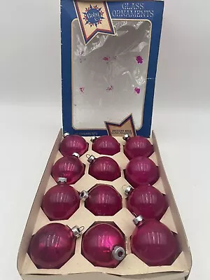 Coby Glass Christmas Ornaments Hot Pink Set Of 12 Vintage USA Made • $20