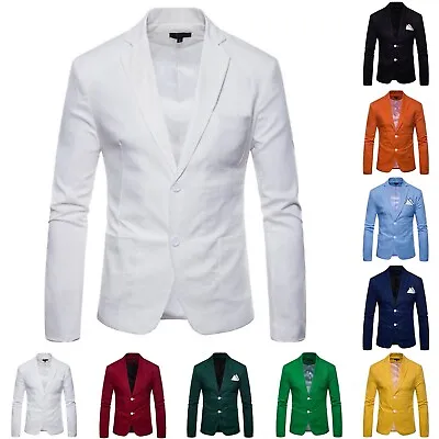 Men's Casual Linen Blazer Lightweight Slim Fit Sport Coat One Button Suit Jacket • $40.09