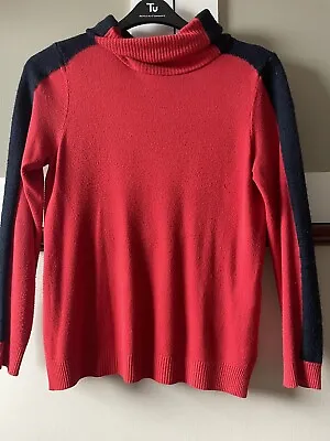 M&S Marks And Spencer Red Navy Blue  Jumper Mohair Turtle Roll Polo Neck S 8 10 • £7