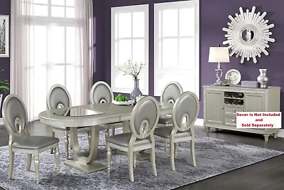 Luxury Formal Glam 7pc Dining Set Oval Table Chair  Silver Champagne Finish • $2099.99