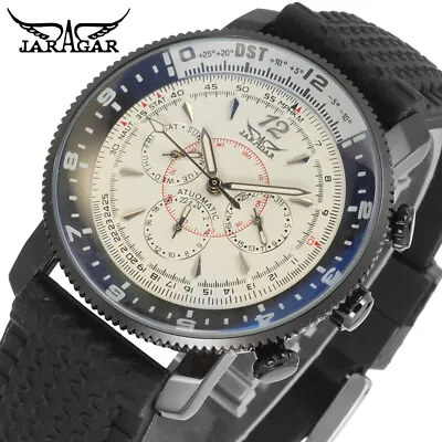 Jaragar Automatic 6 Hand Stainless Steel Case Leather Strap Sports Watch • £39.54