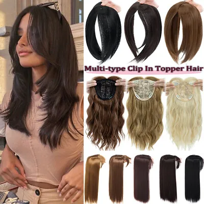 Clip In 100% Real As Human Hair Topper Top Cover Women Toupee Bangs Extensions • $15.10