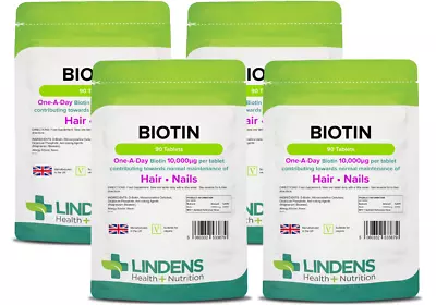 Biotin 10mg (10000mcg) Hair Skin Nails - 360 Tablets (4 X 90) - UK Made • £14.99