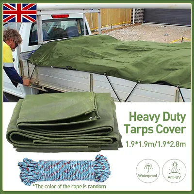 1.9M*2.8M Army Canvas Heavy Duty Tarpaulin Cover Boat Log Store Roofing Sheet UK • £16.99