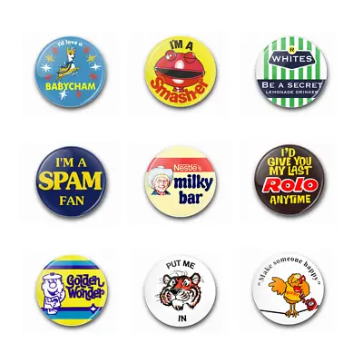 £0.99 • Buy RETRO TV ADVERTS - 25mm Button Badges - Smash Spam Rolo Buzby Milky Bar Babycham