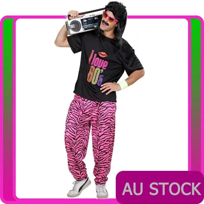 Mens I Love 80s Costume 1980s T-shirt Pants Set Rock N Roll Hip Hop Rapper Disco • $26.64