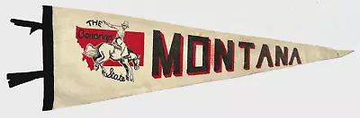 Vintage MONTANA The BONANZA STATE White Rodeo Bronco Cowboy Flag Pennant - 25.5  • $33.94