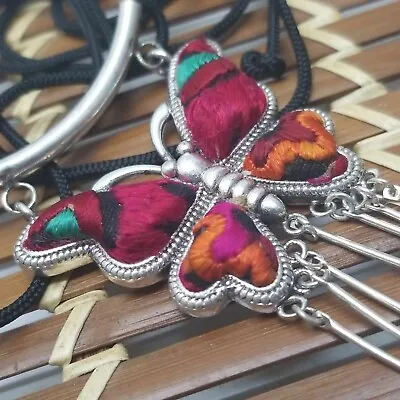 Vintage Hand Embriodery Butterfly Lucky Charm Pendant Miao Silver Hmong Tribal • $19.99