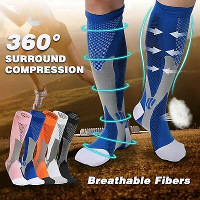 1Pair Compression Socks Leg Support For Men Circulation 20-30 Mmhg Women Nursing • £5.59