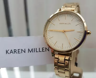 KAREN MILLEN Gold Plated Bracelet Ladies Women Watch RRP £169 NEW (KM42 • £39.99