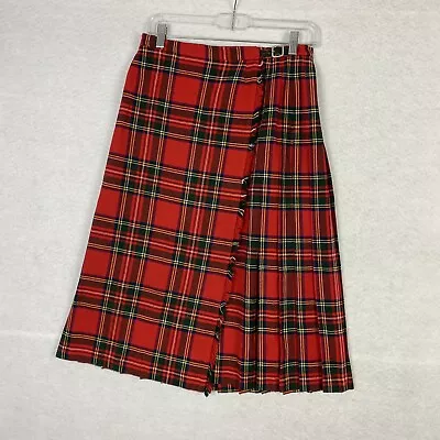 St.Michael UK Kilt Tartan Plaid Wool Kilt Skirt Sz. 14 Hip 38” Waist Red Pleated • $44.99