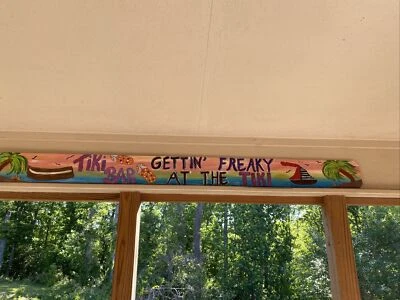 $89.95 • Buy Hand Painted TIKI BAR Lake Sign Vtg Look Cabin Lake Decor Art 72x6 In - 2-sided