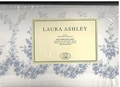 Laura Ashley Sophia Floral Blue Twin Flat Sheet New 1st Quality • $75