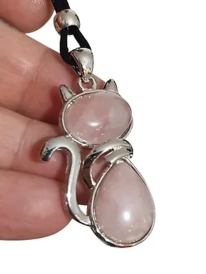 Rose Quartz Cat Necklace Pendant Large Crystal Gemstone Affection Stone Corded  • £4.95