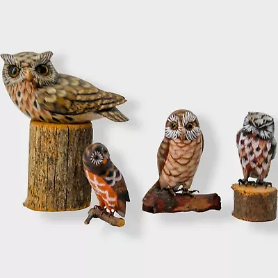 Vintage Owls Hand Carved Hand Painted Folk Art Wood Figurines John J Madison Lot • $100