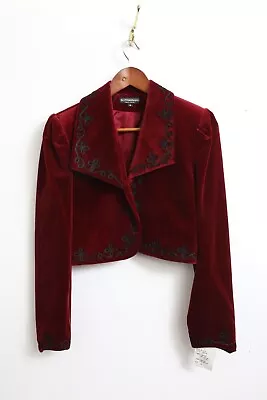 VTG NWT Size 4 J Peterman Embroidered Cotton Red Velvet Bolero Jacket • $99.99