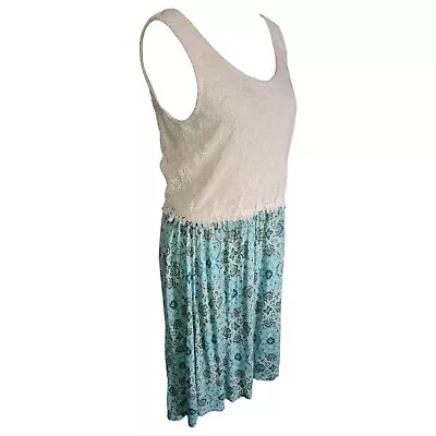 M&S Womens Indigo Dress With Lace Crochet Top Dipped Hem Floral Skirt UK 14 • £8.50