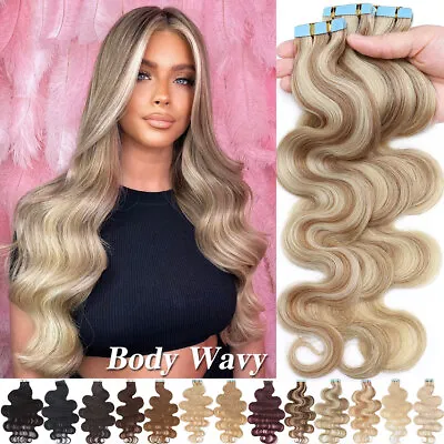 US CLEARANCE Tape In Russian 100% Remy Human Hair Extensions Skin Weft Body Wave • $33.81