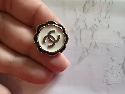 Chanel Vintage Stamped Camellia Metal Logo Black White Buttons 20 Mm Lot Of 2 • $39