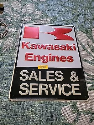 NOS KAWASAKI ENGINES Sales & Service Embossed Metal Dealer Sign 24x18 • $150