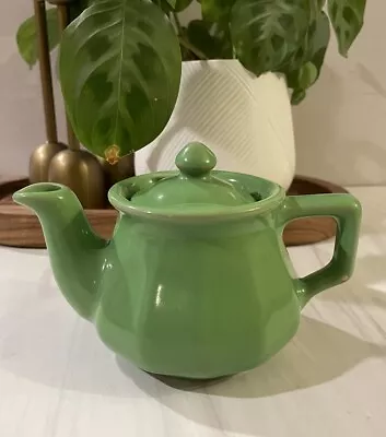 Mini VTG HALL Green INDIVIDUAL Ceramic Tea Pot Lid Made USA ADORABLE 3”x 6.25” • $20