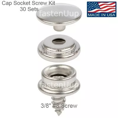 DOT* Snap Cap Socket 3/8  #8 Screw Stainless Steel Kit 30 Sets Marine Canvas • $27.55