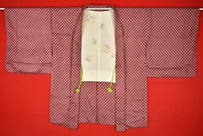 Vintage Japanese Kimono Silk Antique BORO HAORI Kusakizome Dyed/BB419/385 • £40.80