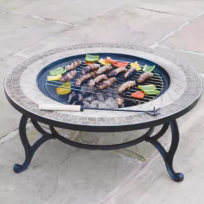 3 In 1 Fire Pit Bowl BBQ & Star Tiled Coffee Table 76cm Outdoor Garden Patio • £105