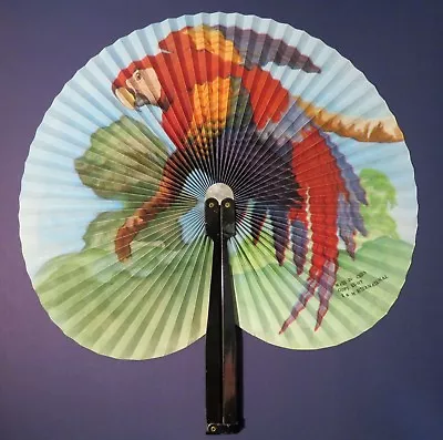 Vintage 10  Chinese Hand Fan - Parott  Design - By K & M International • $7.95
