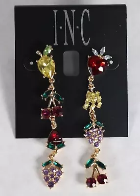 INC Gold Tone Multicolor Crystal Fruit Linear Post Drop Earrings $29.50 New • $11.99