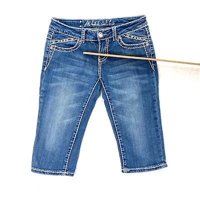 Miss Chic Size 3 Denim Capri Jeans Shorts Light Wash 28x16 Embellished Bling • $14.99