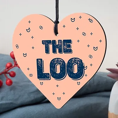 Shabby Chic The LOO Hanging Wooden Heart Toilet Plaque Door/Wall Sign Home Gifts • £3.95