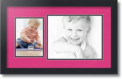 ArtToFrames Collage Mat Picture Photo Frame 2 Openings In Satin Black 166 • $56.15