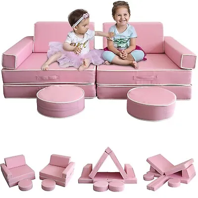 Kids Couch Sofa 10 Pieces Fold Out Couch Play Set Modular Foam Play Couch Pink • $179.99