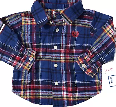 Flannel Chaps Plaid Baby Boys Long Sleeve Size 0-3M Shirt Collared Blue Red Warm • $12.95