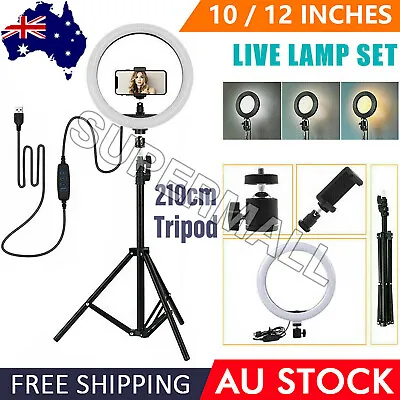 10/12 Inch Dimmable LED Ring Light +2.1M Tripod Stand Selfie Circle Lamp OZ • $21.98