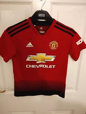 Manchester United Child (age 9 - 10) 2018 / 2019 Home Shirt Red Adidas Chevrolet • £7.49