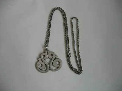 $24 • Buy Vintage Towle Pewter Pendant #8623 W 29  Chain Scrollwork Jewelry 