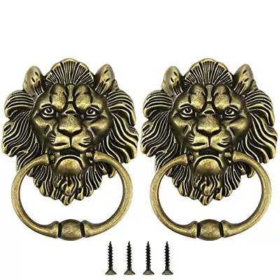 2 PCS 6.3 Inches Lion Head Door Knocker Antique Bronze Lion Door Handle Cla... • $28.99