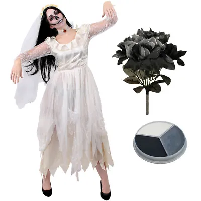 £23.99 • Buy Ladies Ivory Ghost Bride Costume Halloween Fancy Dress Womens Zombie Corpse