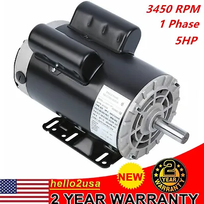 5HP Air Compressor Electric Motor 1 Phase 3450 RPM 60HZ Frame 7/8  Shaft NEW • $179.55