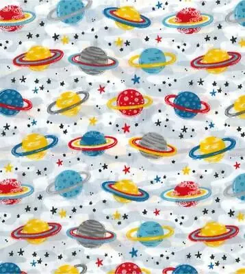 Printed Polycotton Craft Fabric Material - RINGED PLANETS • £1.99